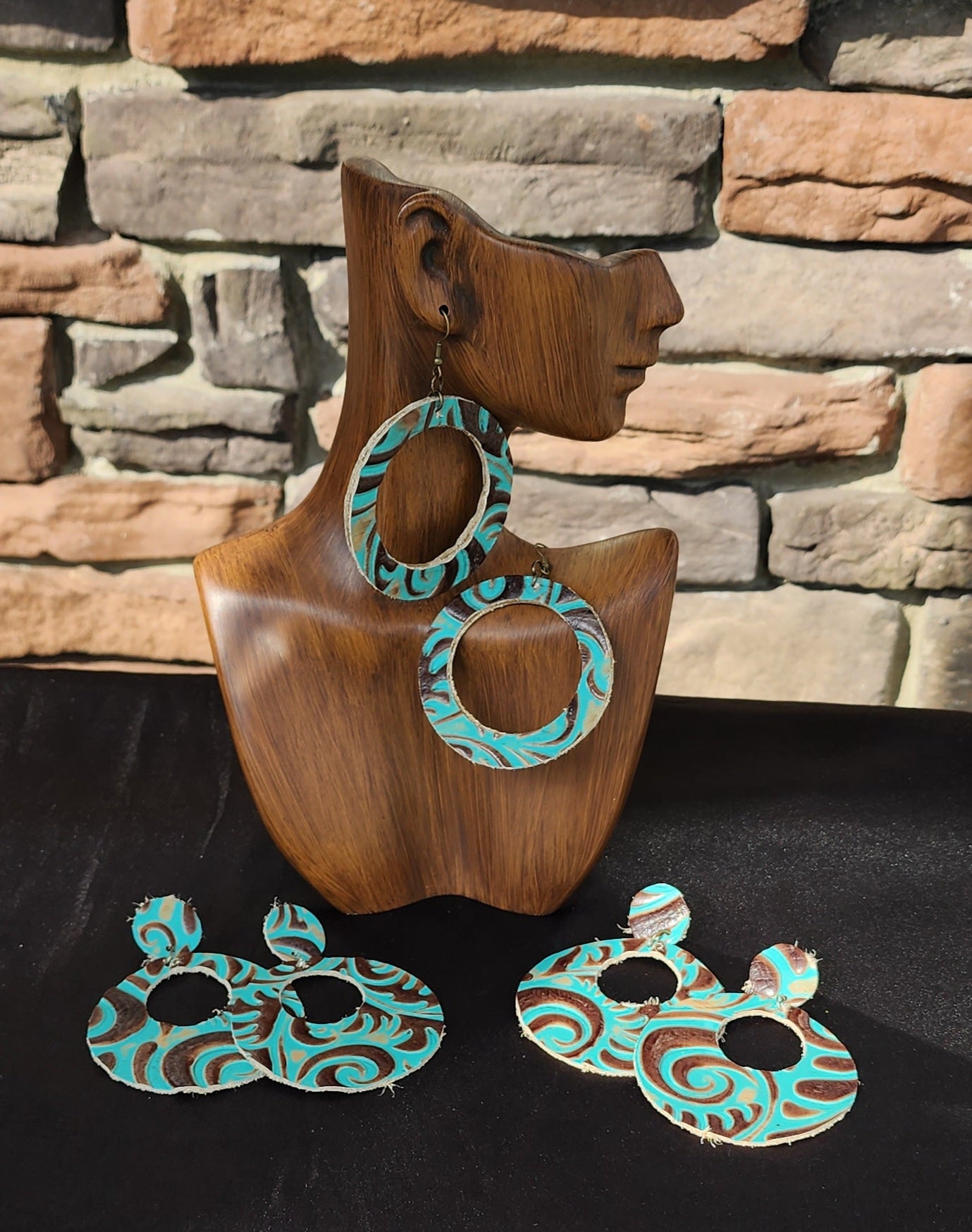 Minty Embossed Leather Hoops
