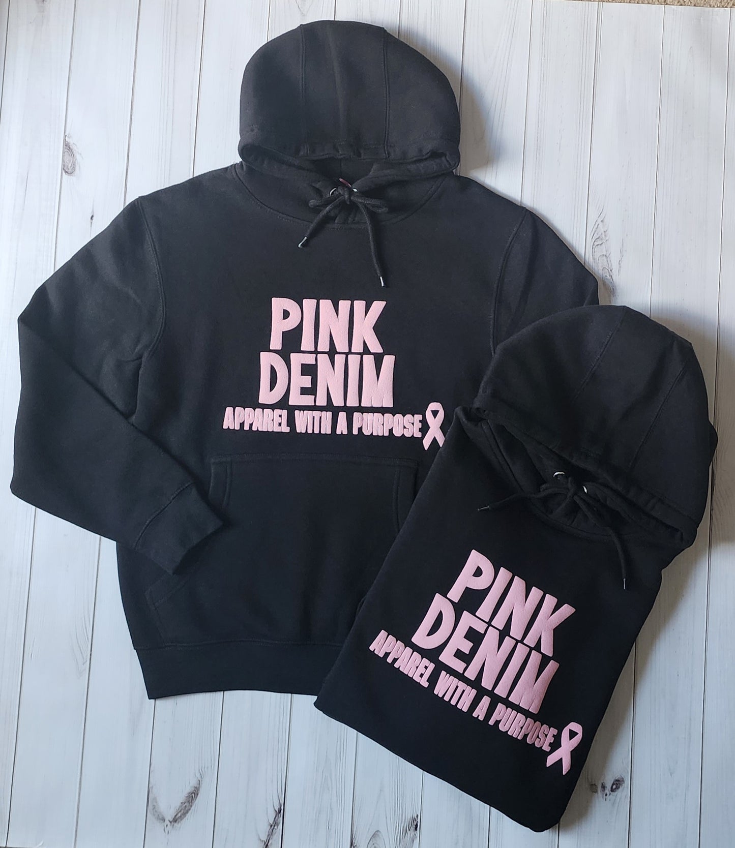 PINK DENIM 3D Puff Design UNISEX Premium Hooded Sweatshirt