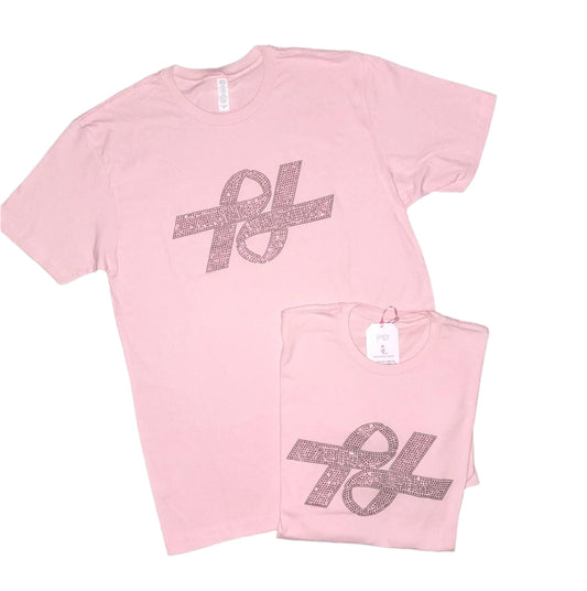 Pink on Pink Double Ribbon Rhinestone Tee