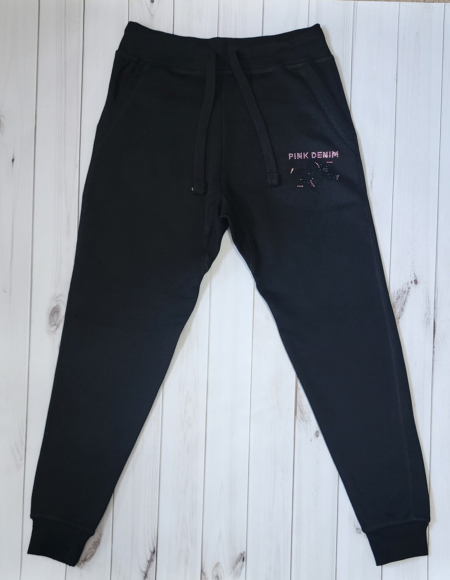 Pink Denim Black & Pink Rhinestone Jogger