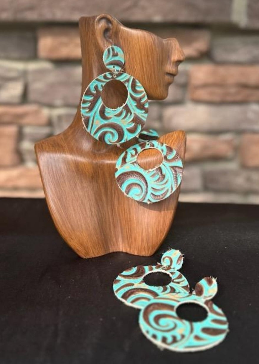 Minty Embossed Leather Hoops