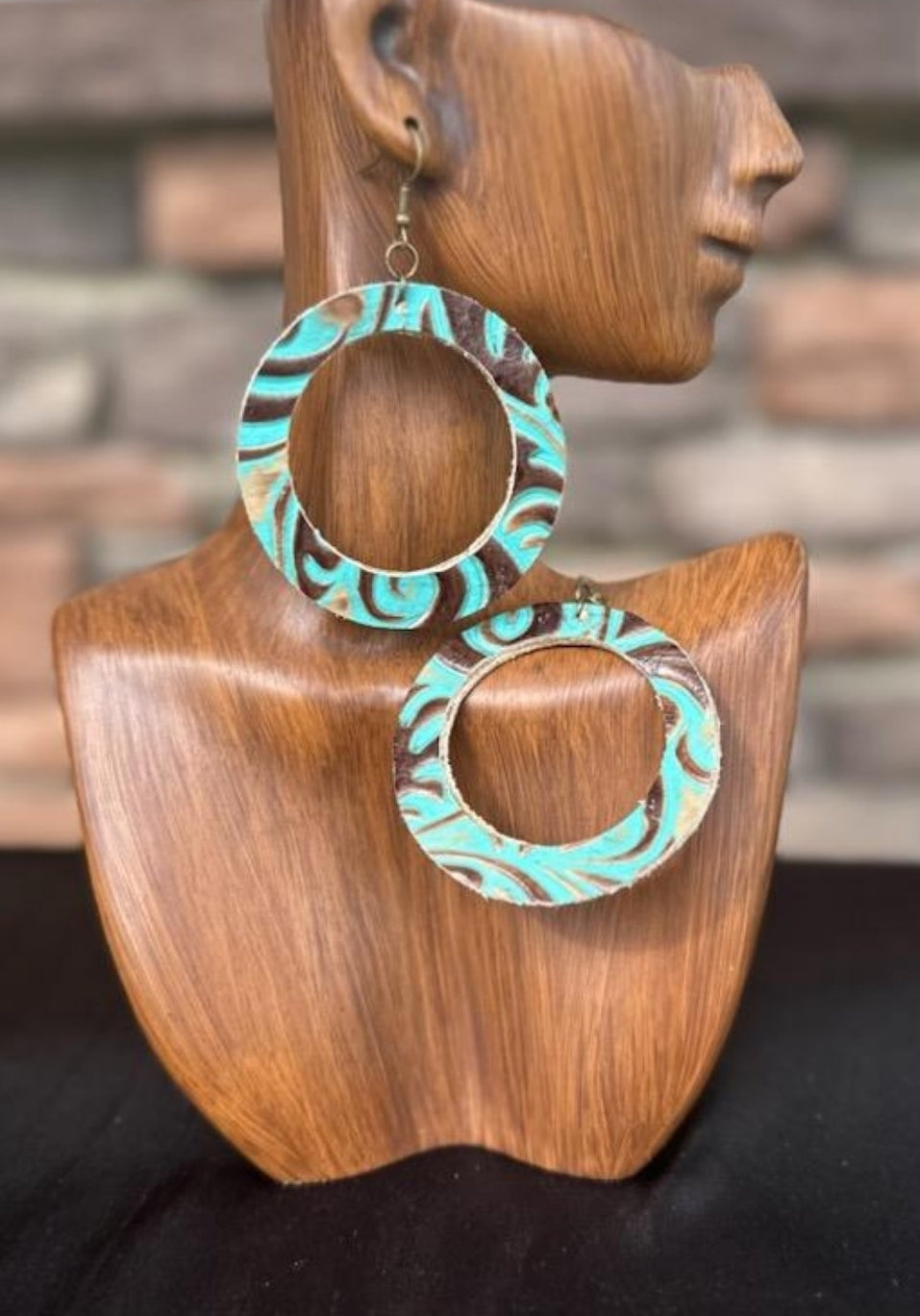 Minty Embossed Leather Hoops