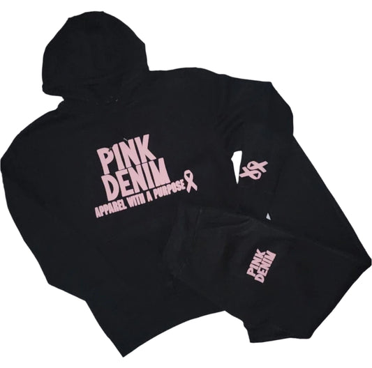 3D Puff Pink Denim Hooded Sweatsuit