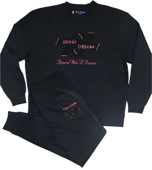 Pink Denim Black & Pink Rhinestone Jogger