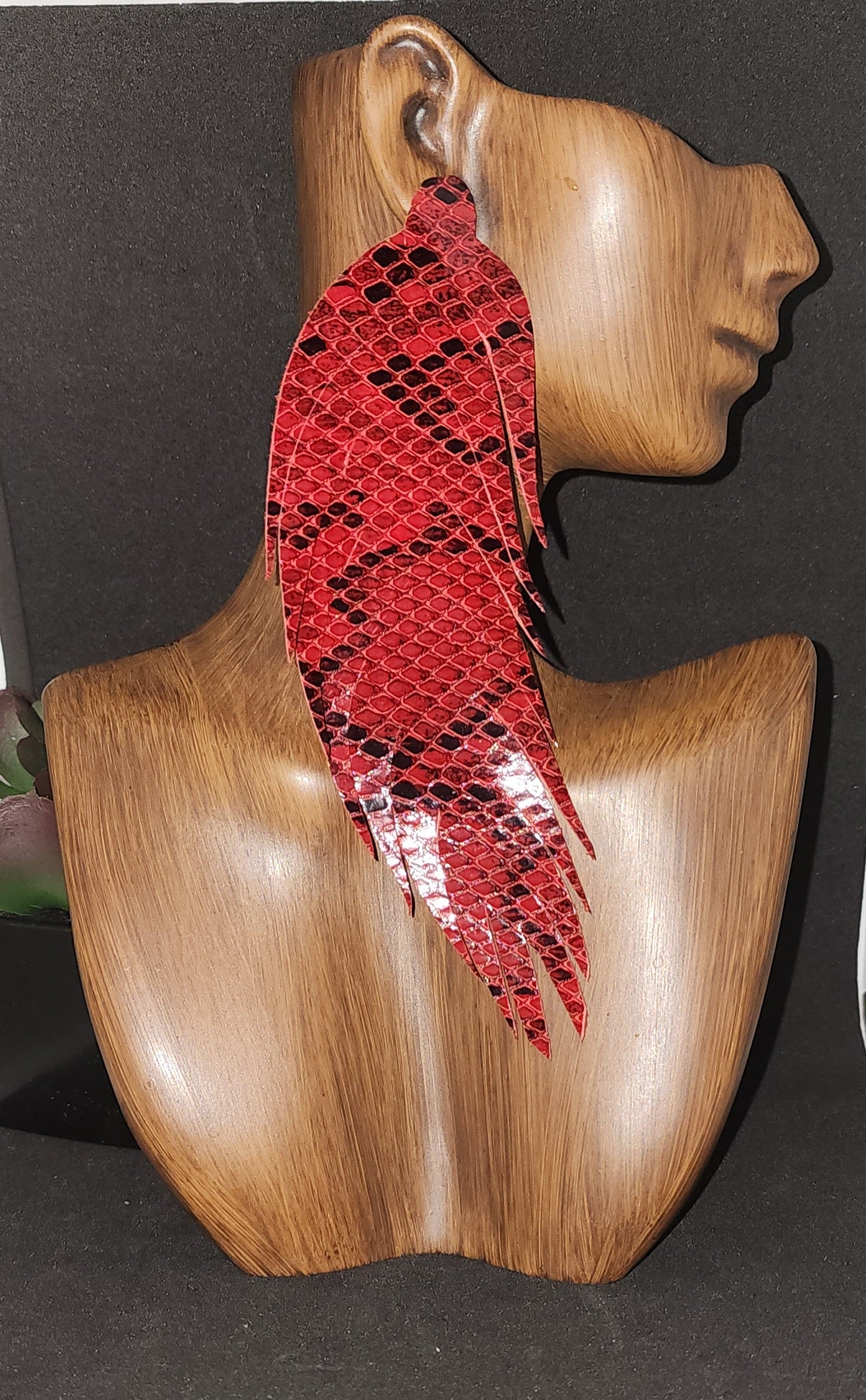 Red Snake Skin Geniune Leather Feathers