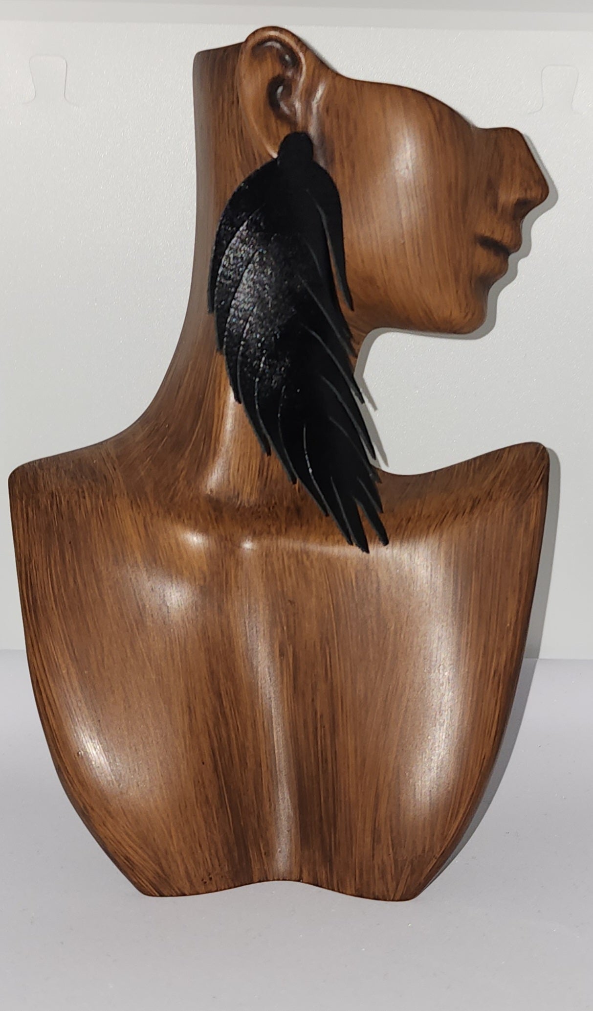 Black Genuine Leather Feather Earrings
