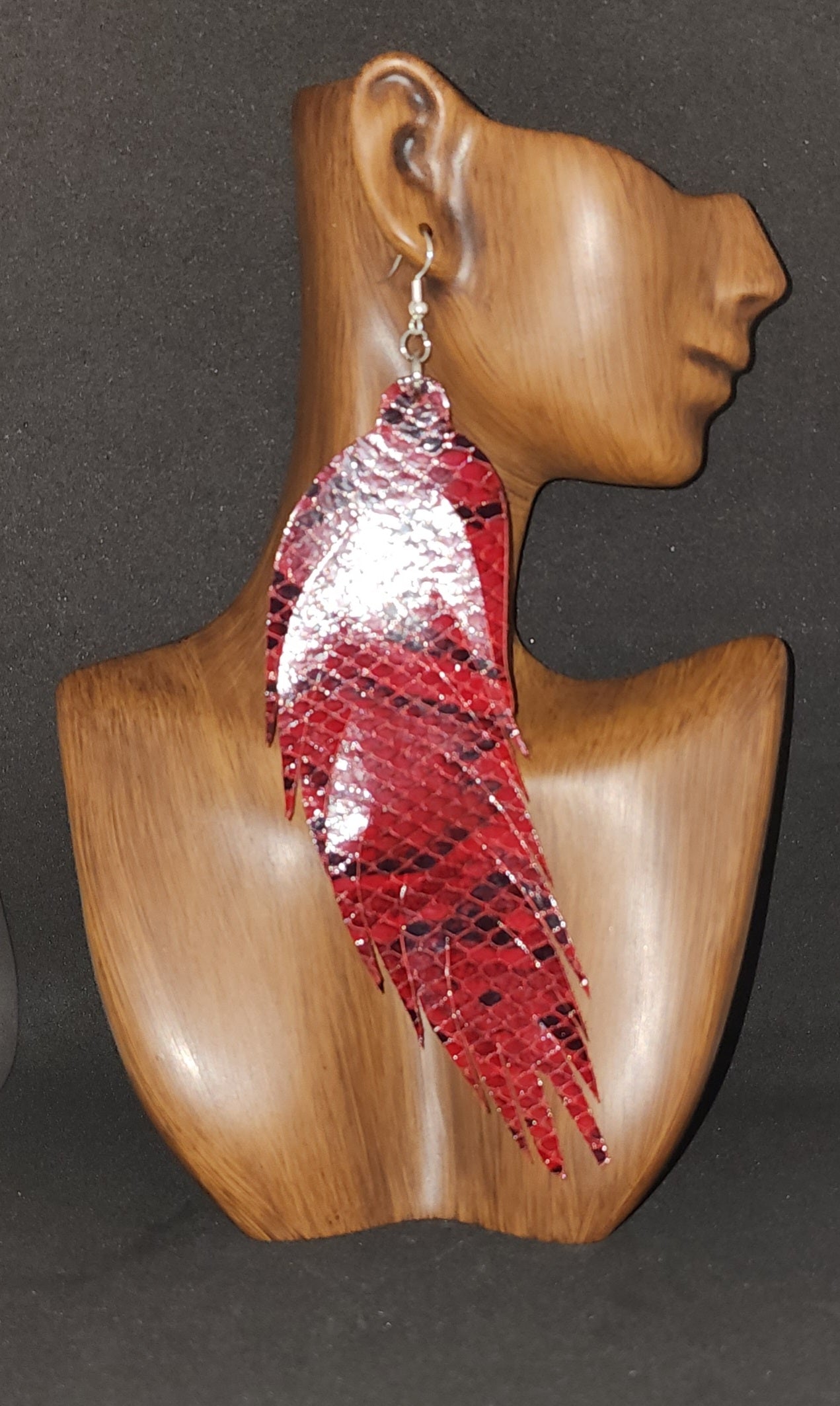 Red Snake Skin Geniune Leather Feathers