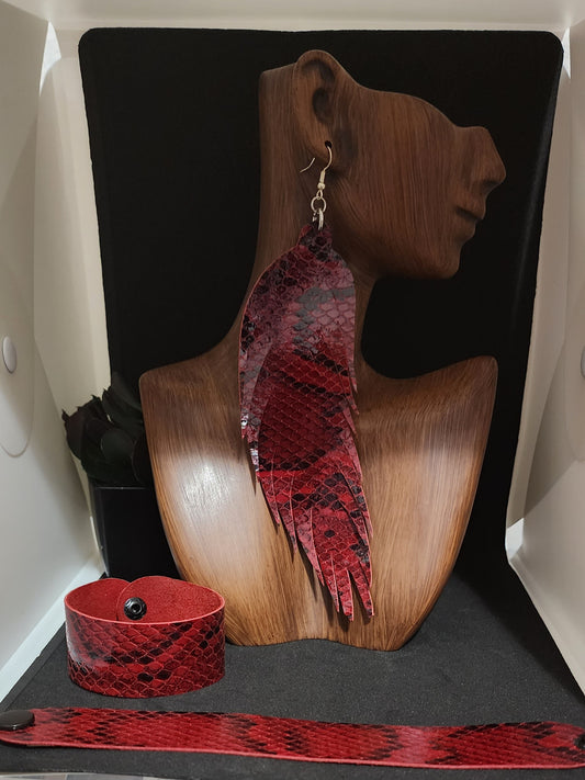 Red Snake Skin Geniune Leather Feathers