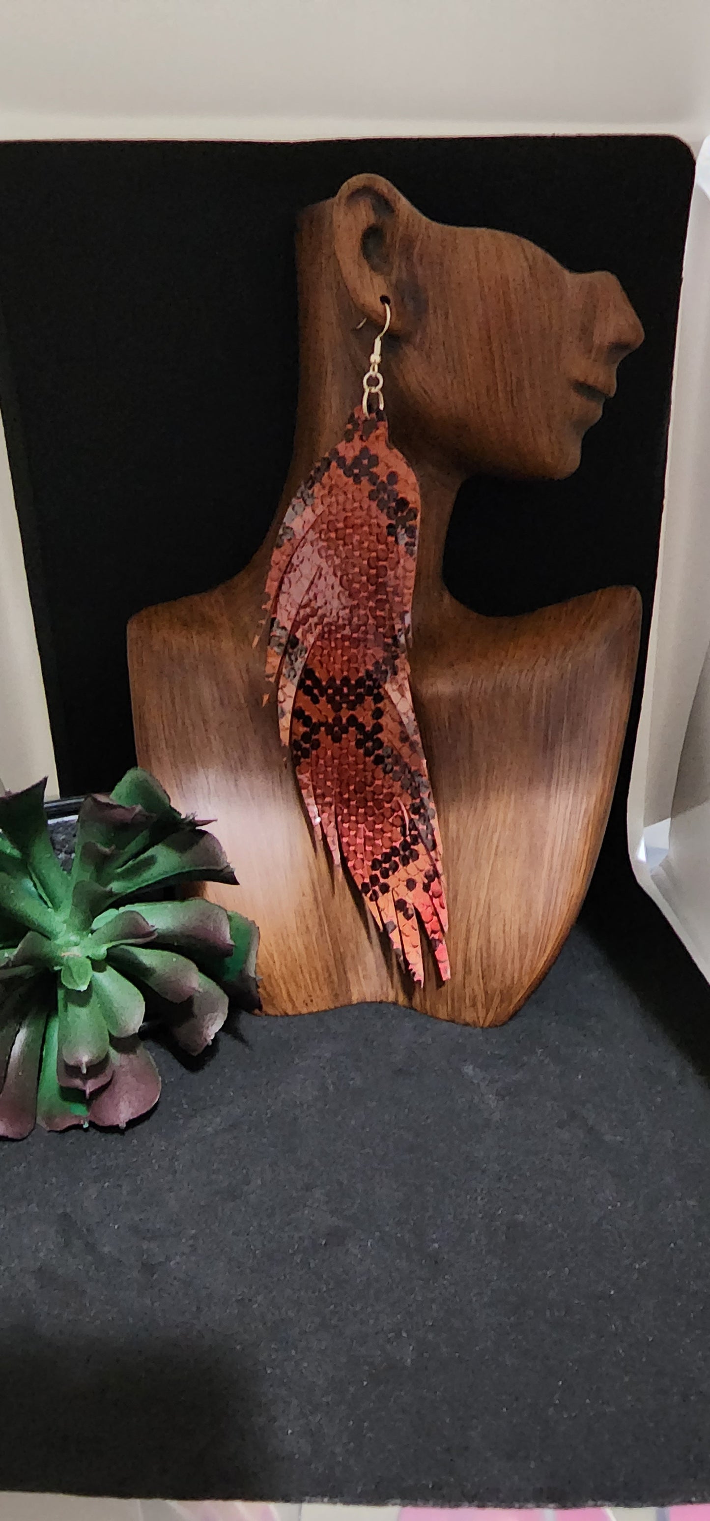 Red Snake Skin Geniune Leather Feathers