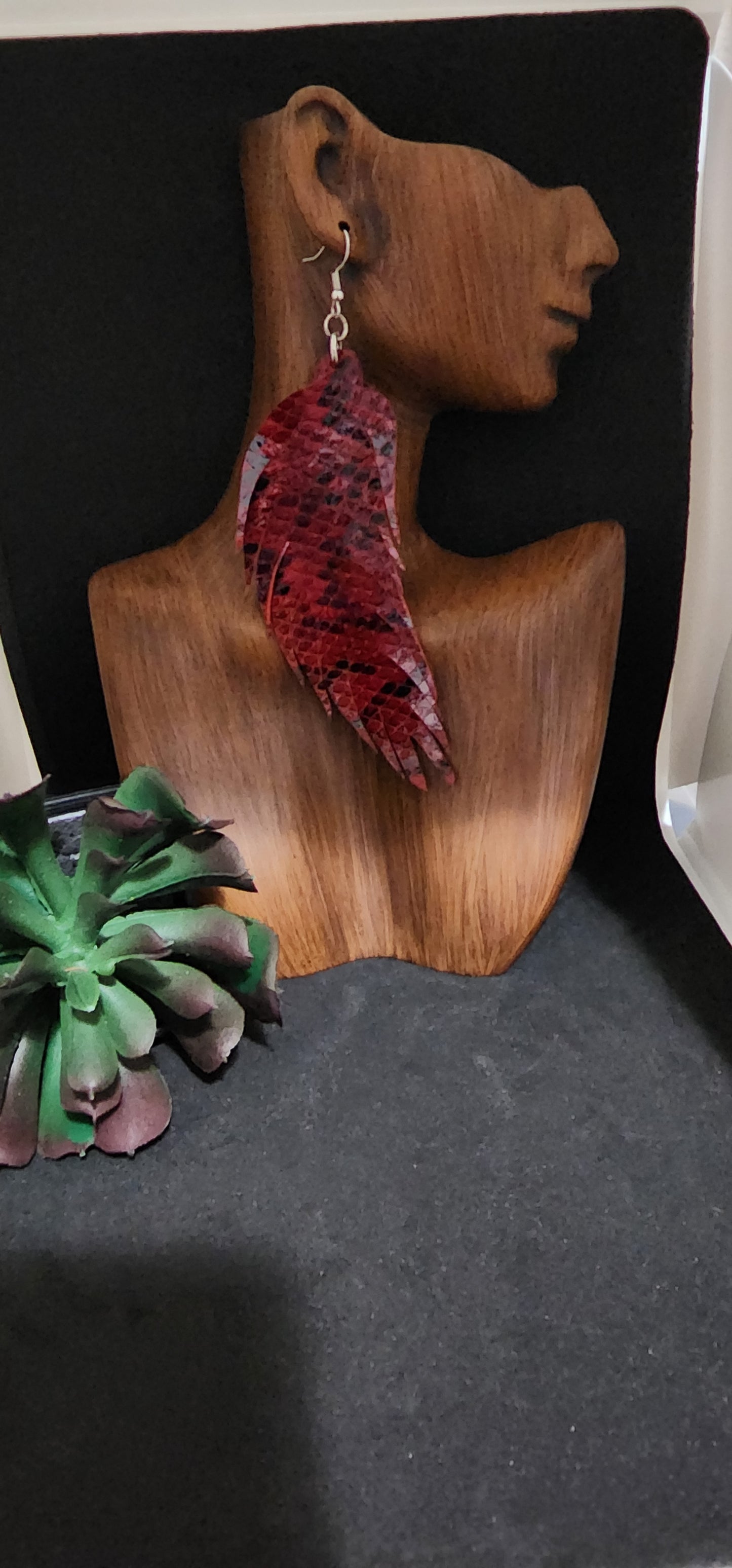 Red Snake Skin Geniune Leather Feathers