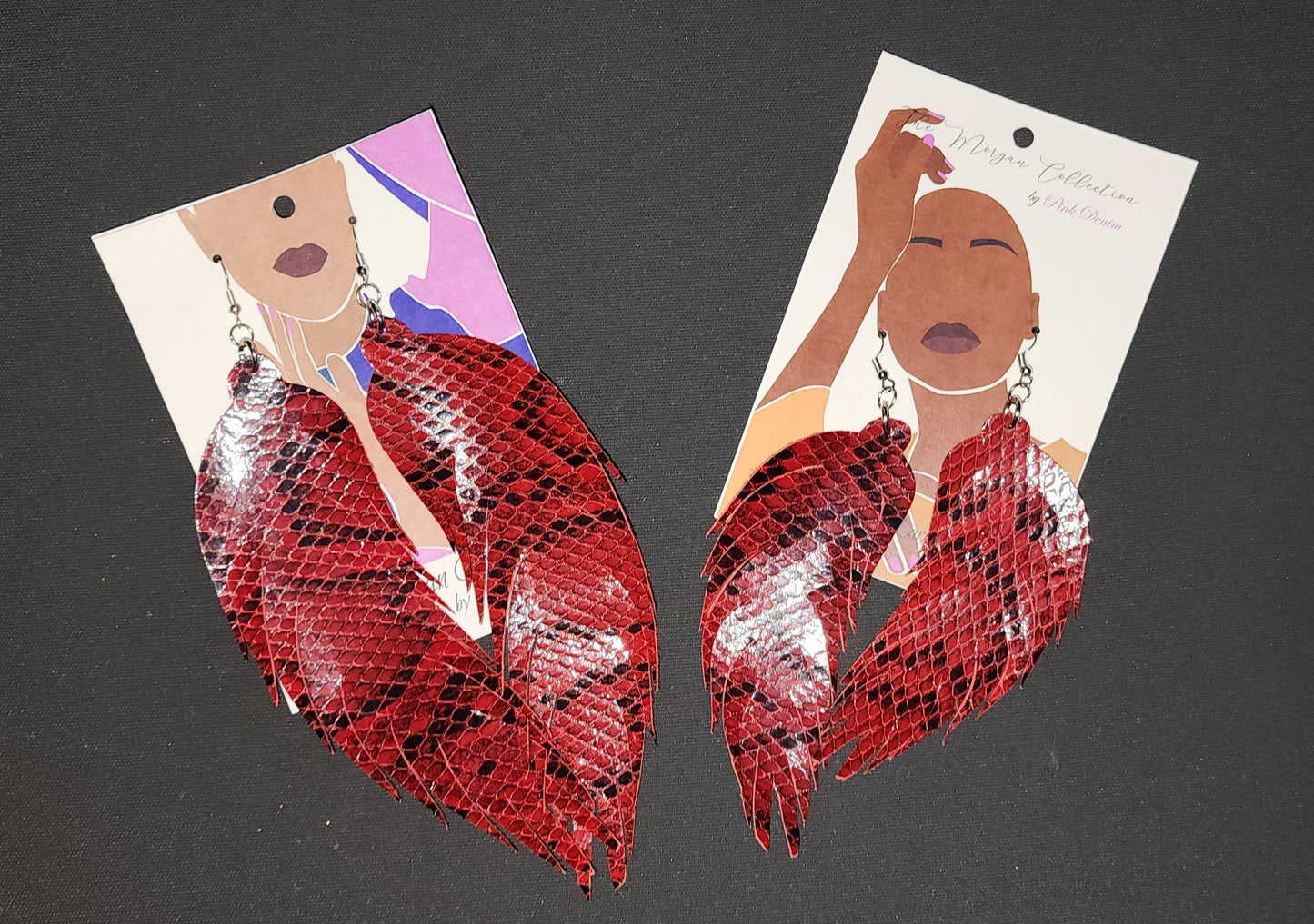 Red Snake Skin Geniune Leather Feathers