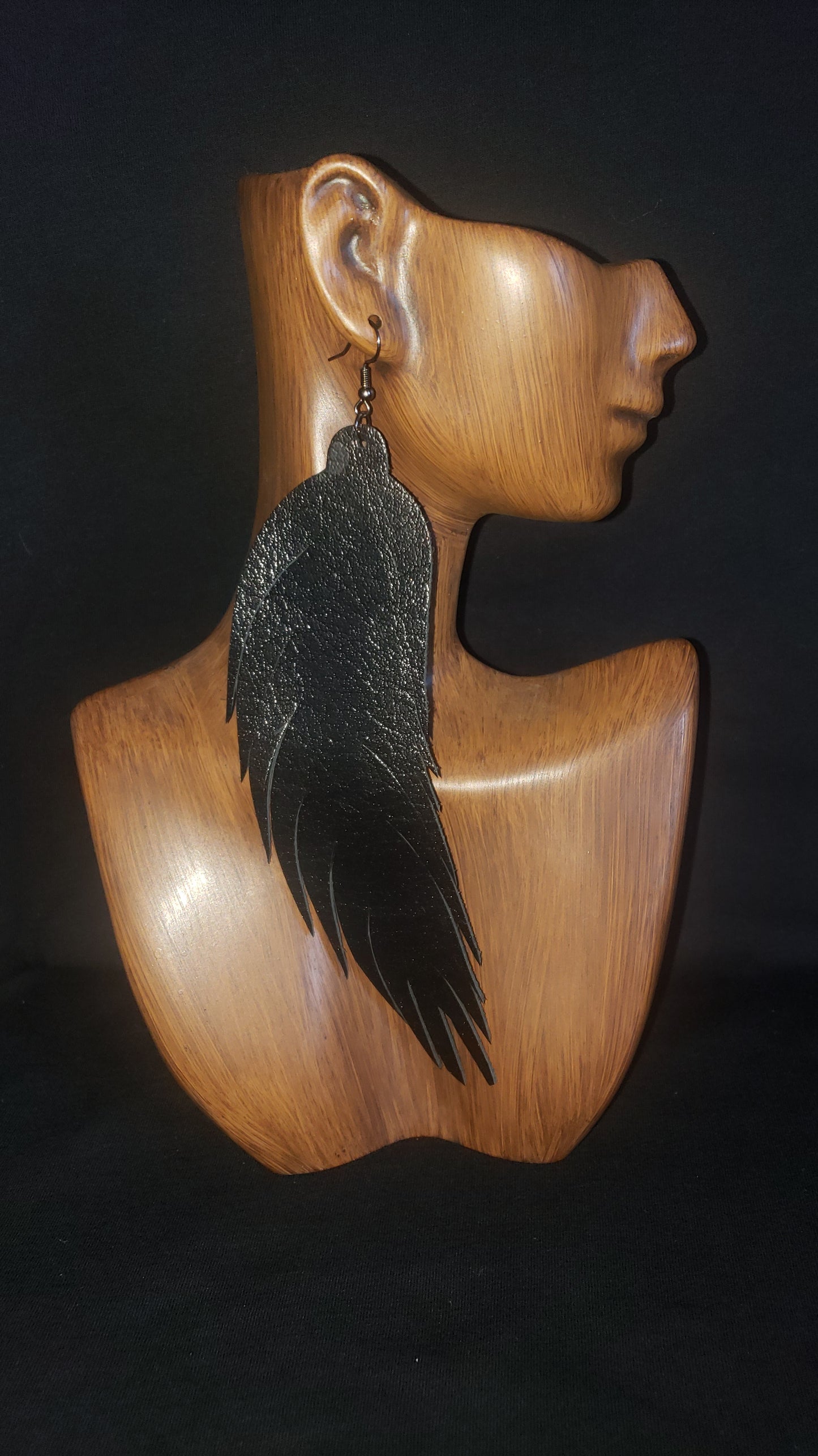 Black Genuine Leather Feather Earrings
