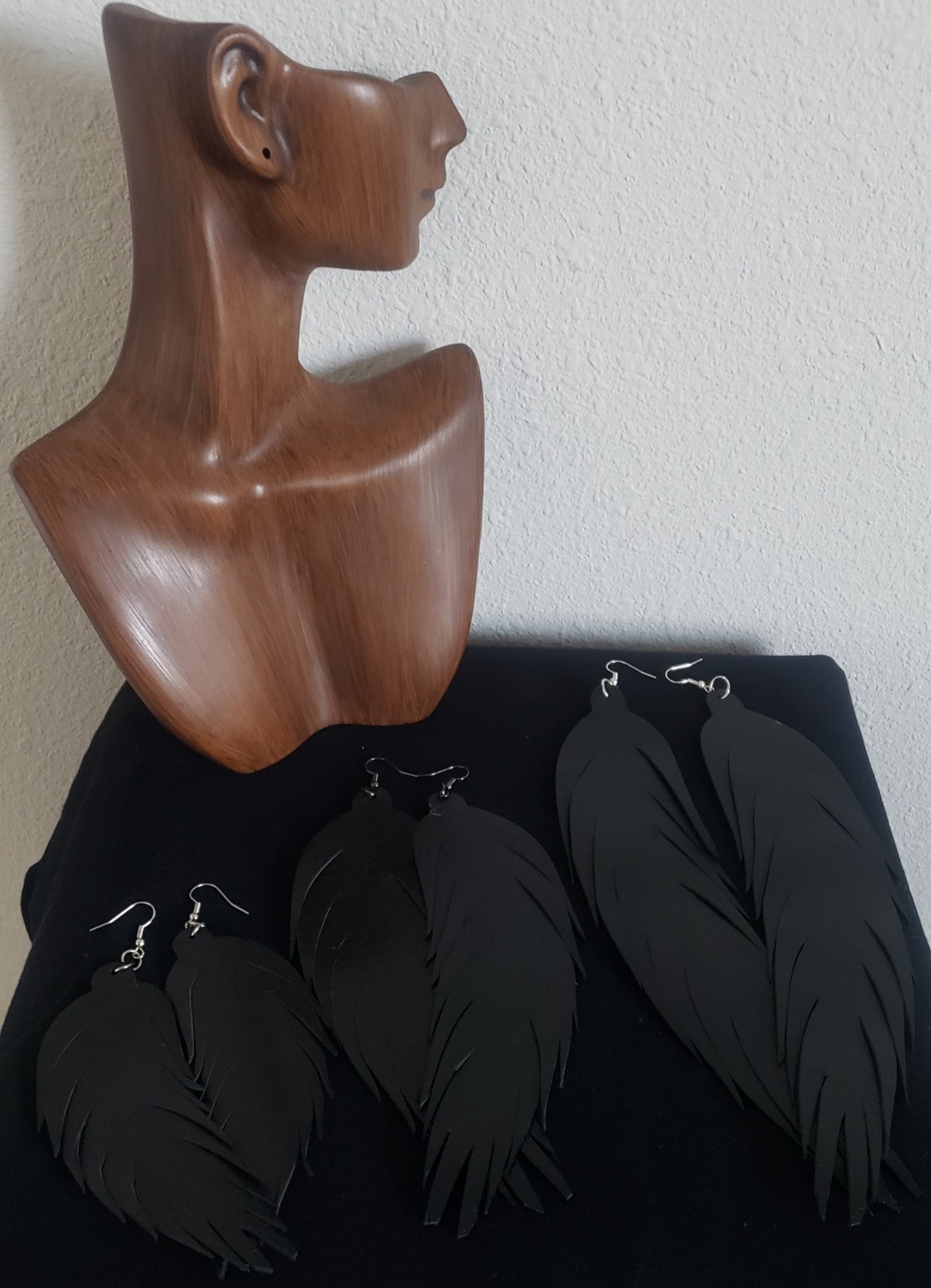 Black Genuine Leather Feather Earrings