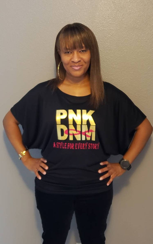 PNK DNM Flowy Dolman Sleeve Retro Foil Tee