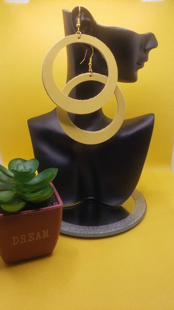 Handmade Yellow Leather Hoops
