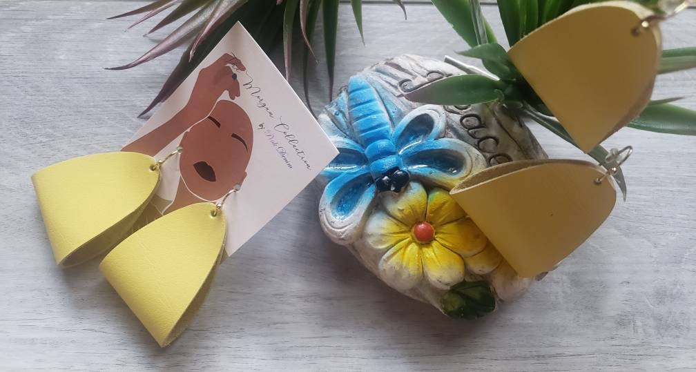 Yellow Leather Fold Earrings