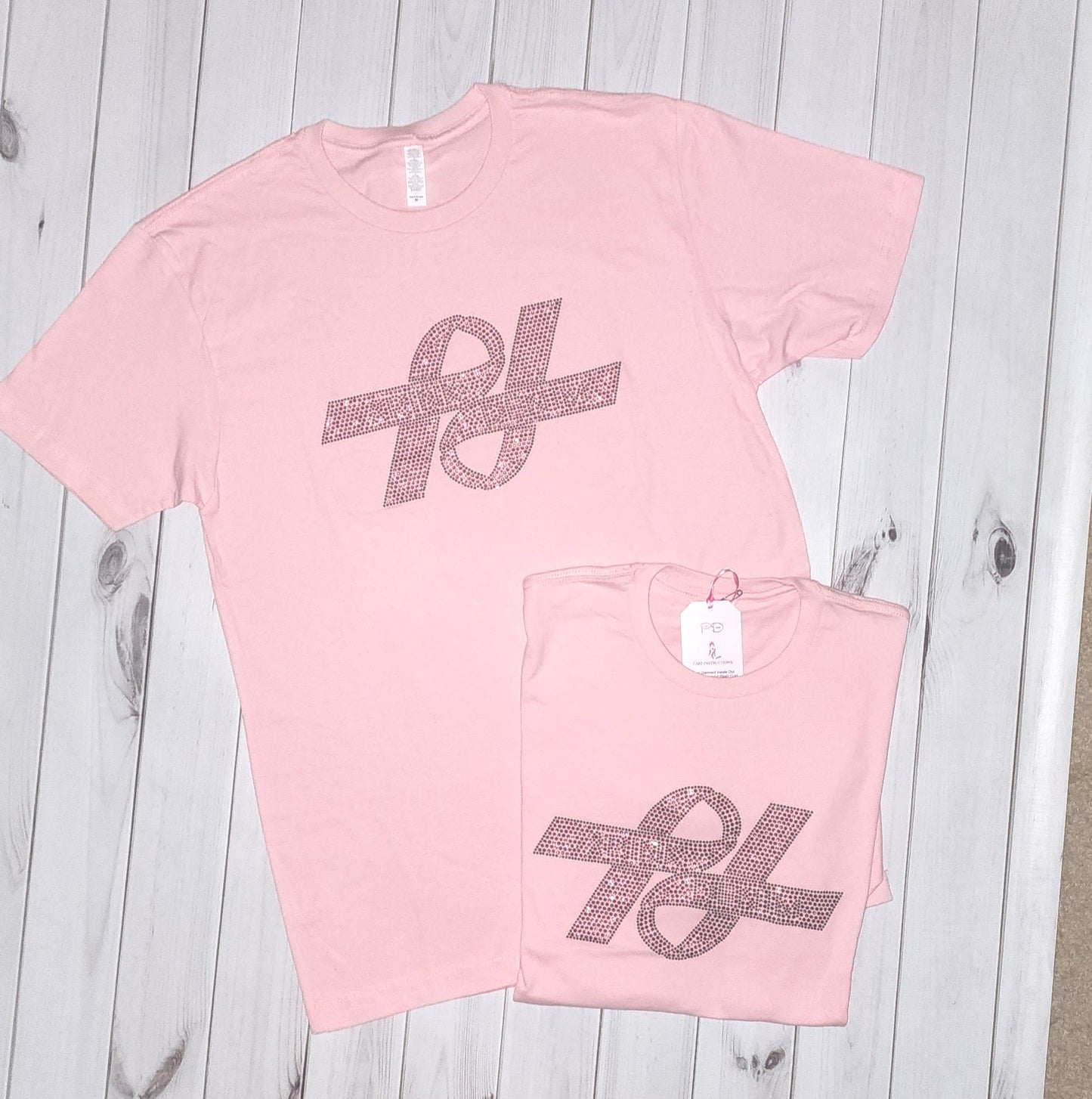 Pink on Pink Double Ribbon Rhinestone Tee