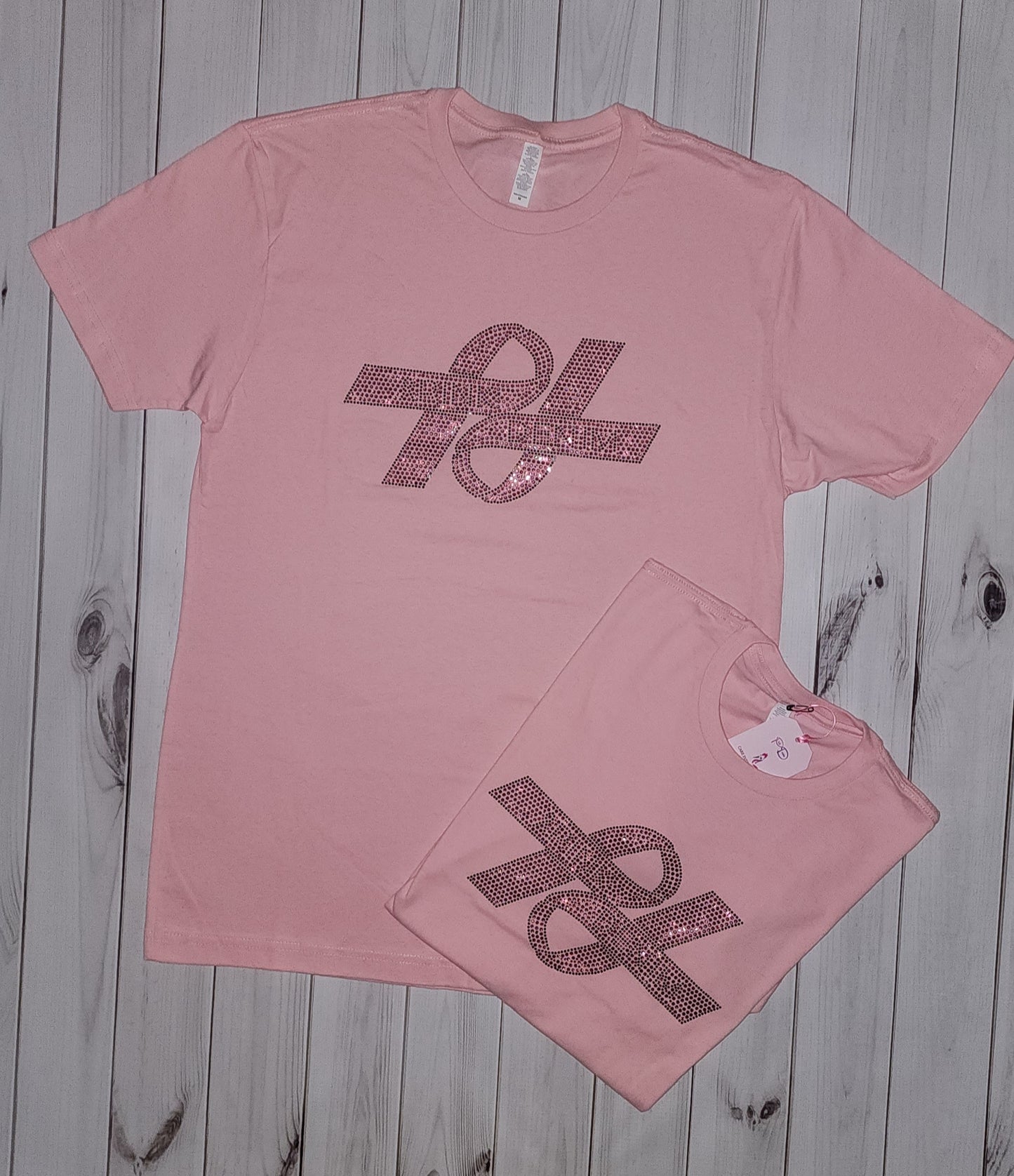 Pink on Pink Double Ribbon Rhinestone Tee