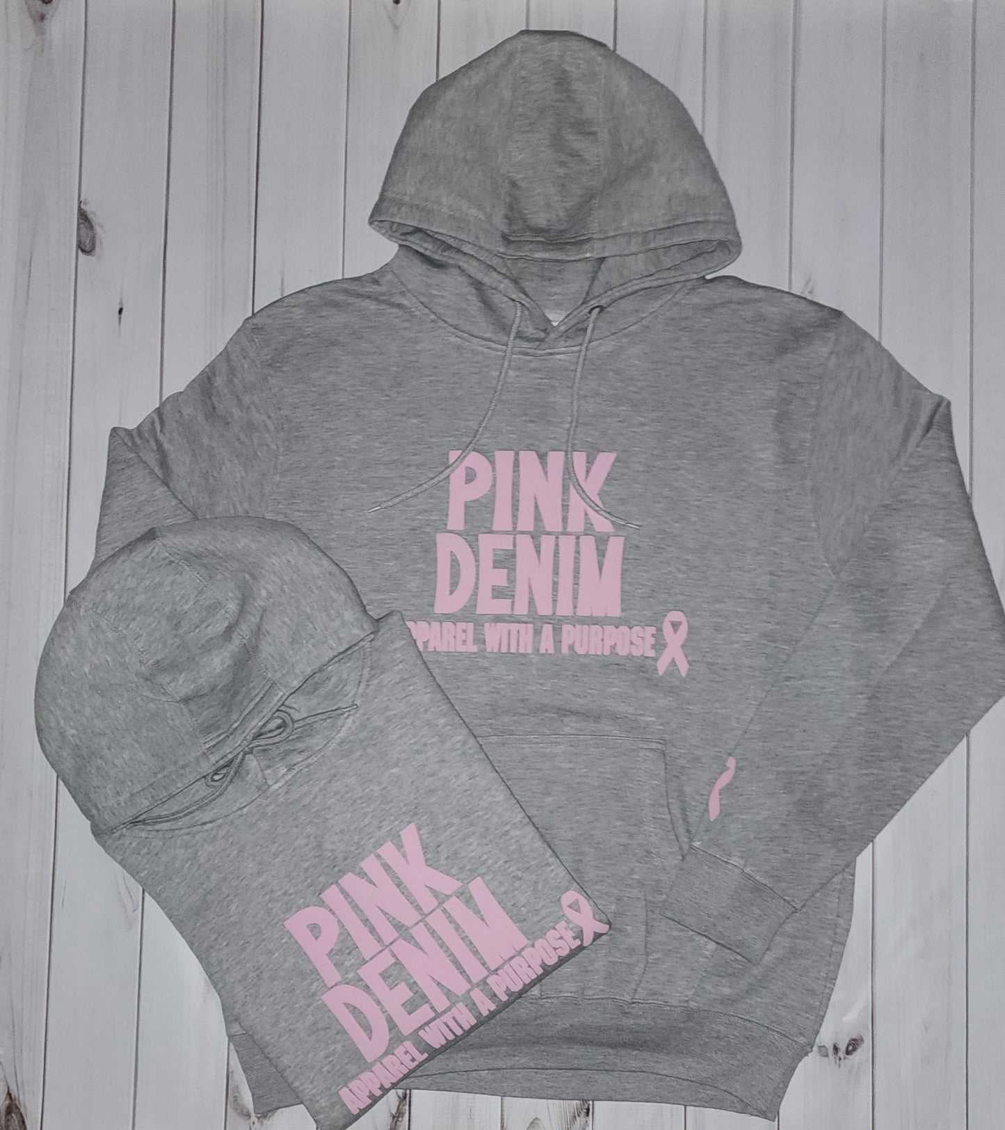 PINK DENIM 3D Puff Design UNISEX Premium Hooded Sweatshirt