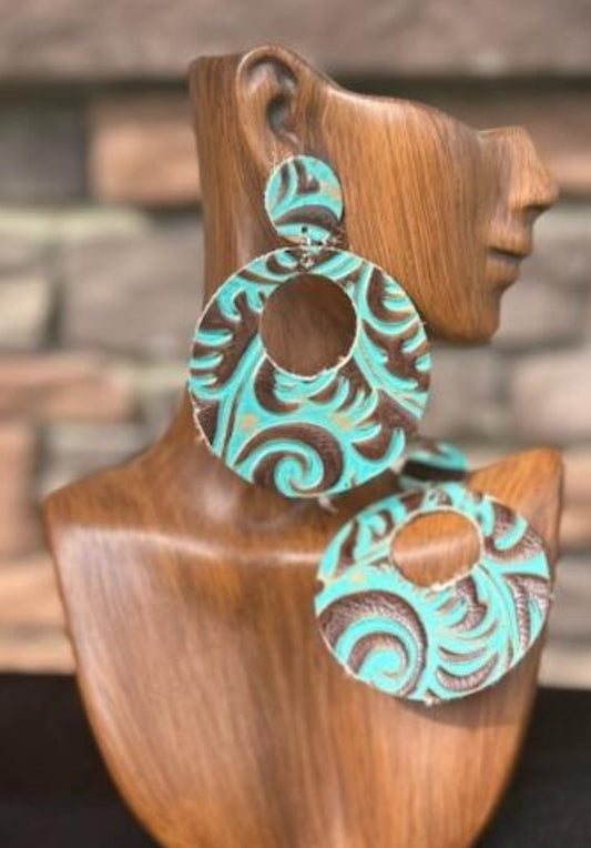 Minty Embossed Leather Hoops