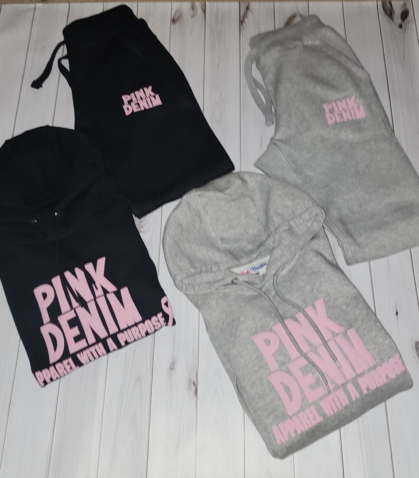 3D Puff Pink Denim Hooded Sweatsuit
