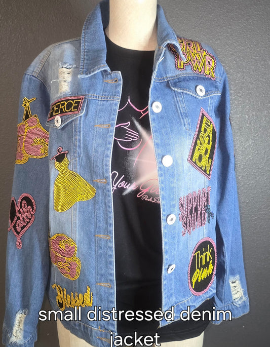 Pink/Yellow Distressed Denim Patch Jacket