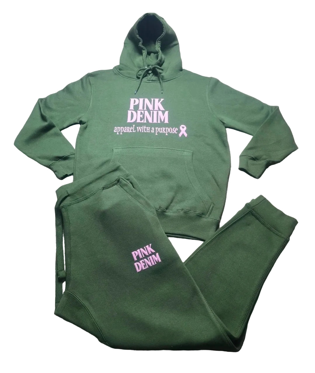 3D Puff Pink Denim Hooded Sweatsuit