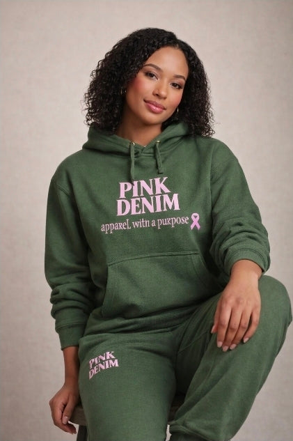 3D Puff Pink Denim Hooded Sweatsuit