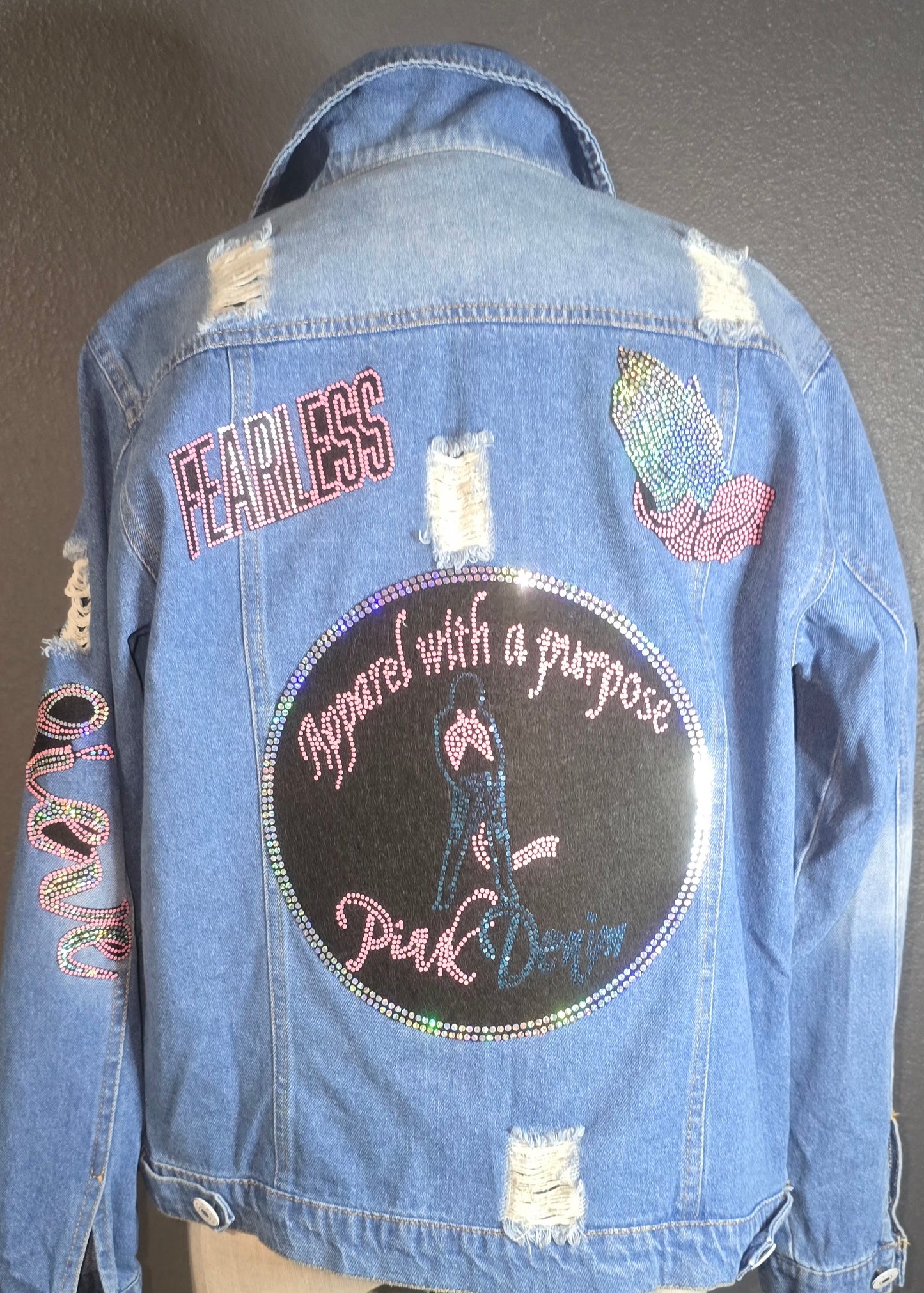 Pink/Yellow Distressed Denim Patch Jacket