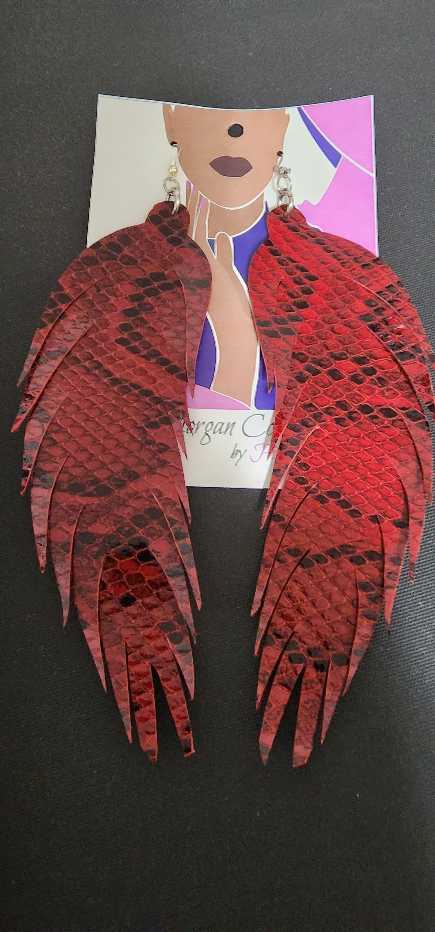 Red Snake Skin Geniune Leather Feathers