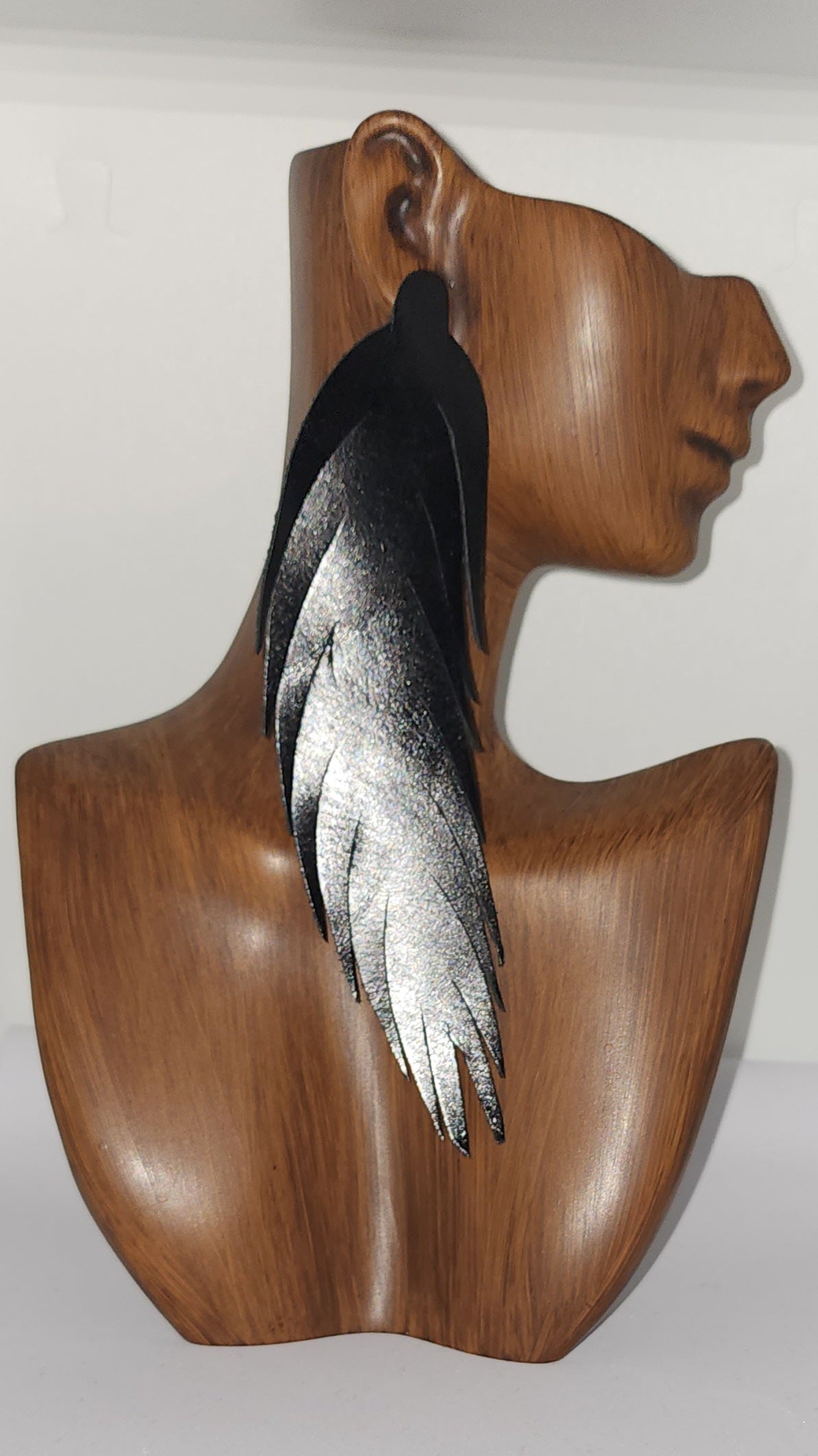 Black Genuine Leather Feather Earrings