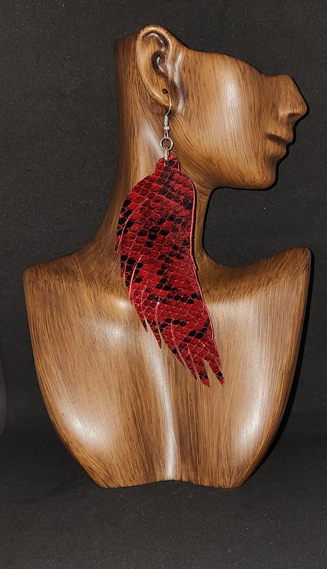 Red Snake Skin Geniune Leather Feathers