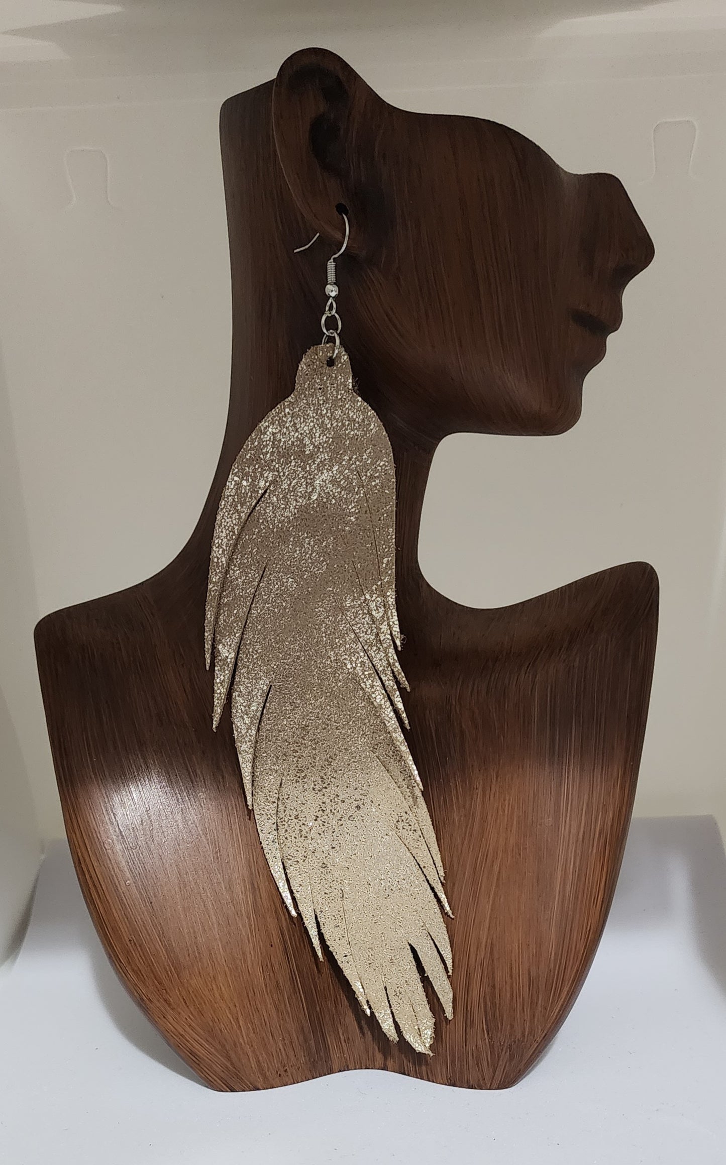 Platinum Gold Genuine Leather Feather Earrings