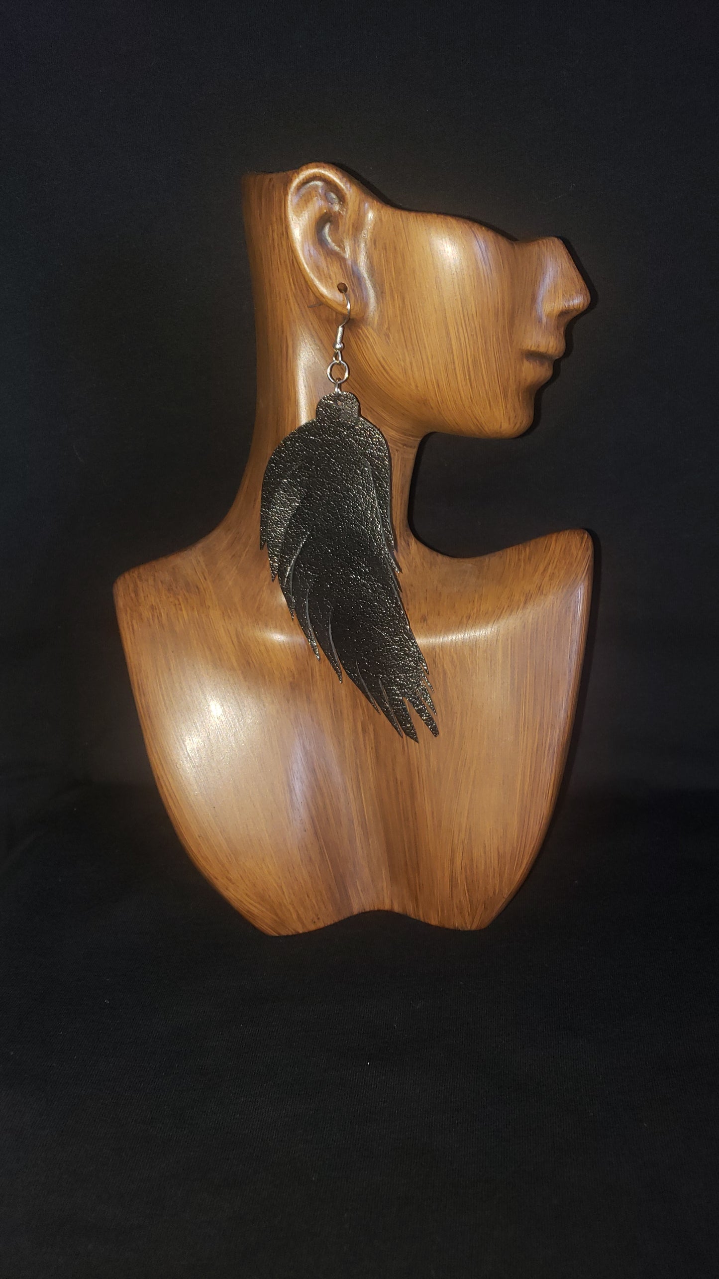 Black Genuine Leather Feather Earrings